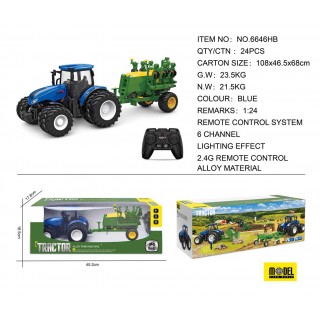 Modrý R/C traktor so sejačkou