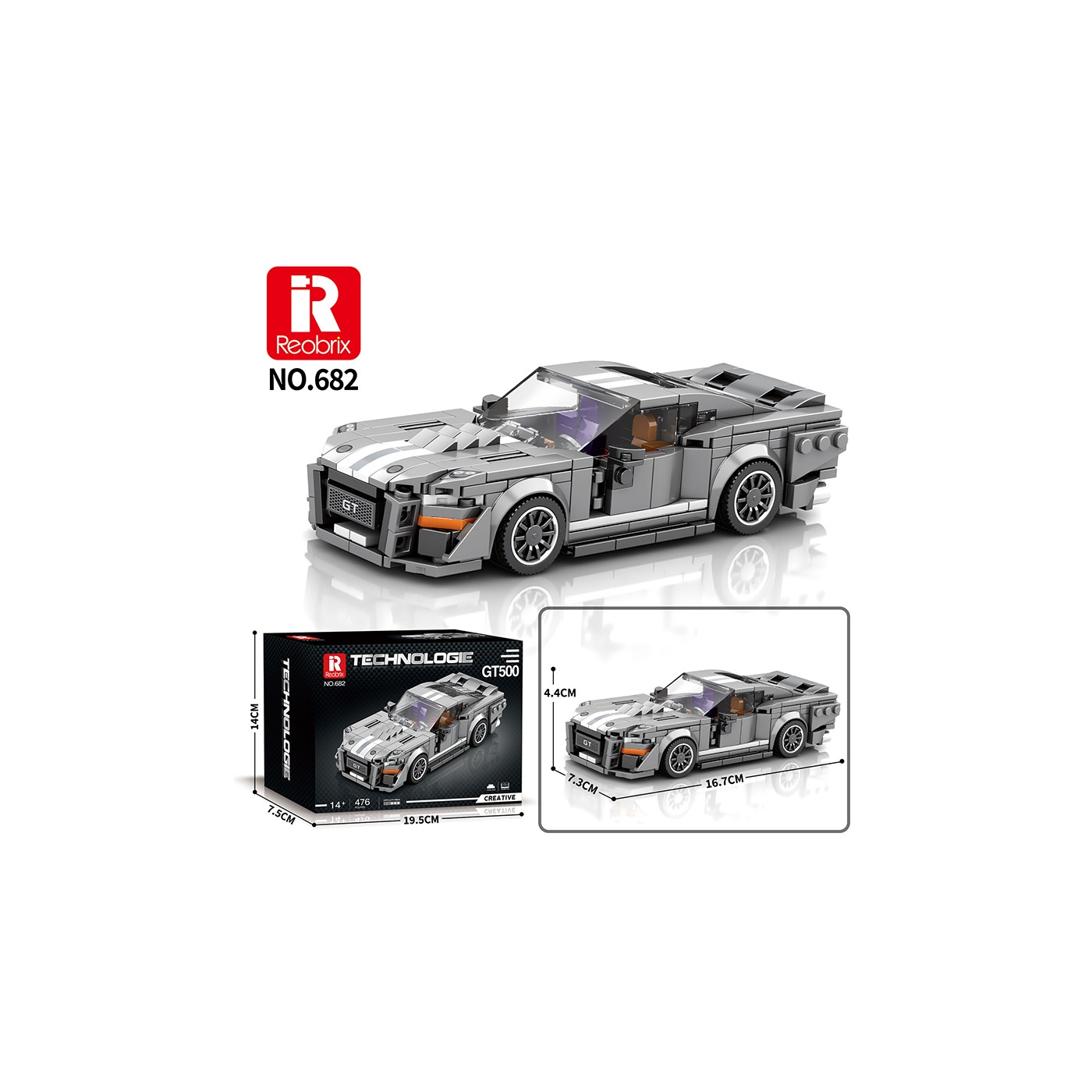 Sada blokov do športového auta v sivej farbe 476 ks.