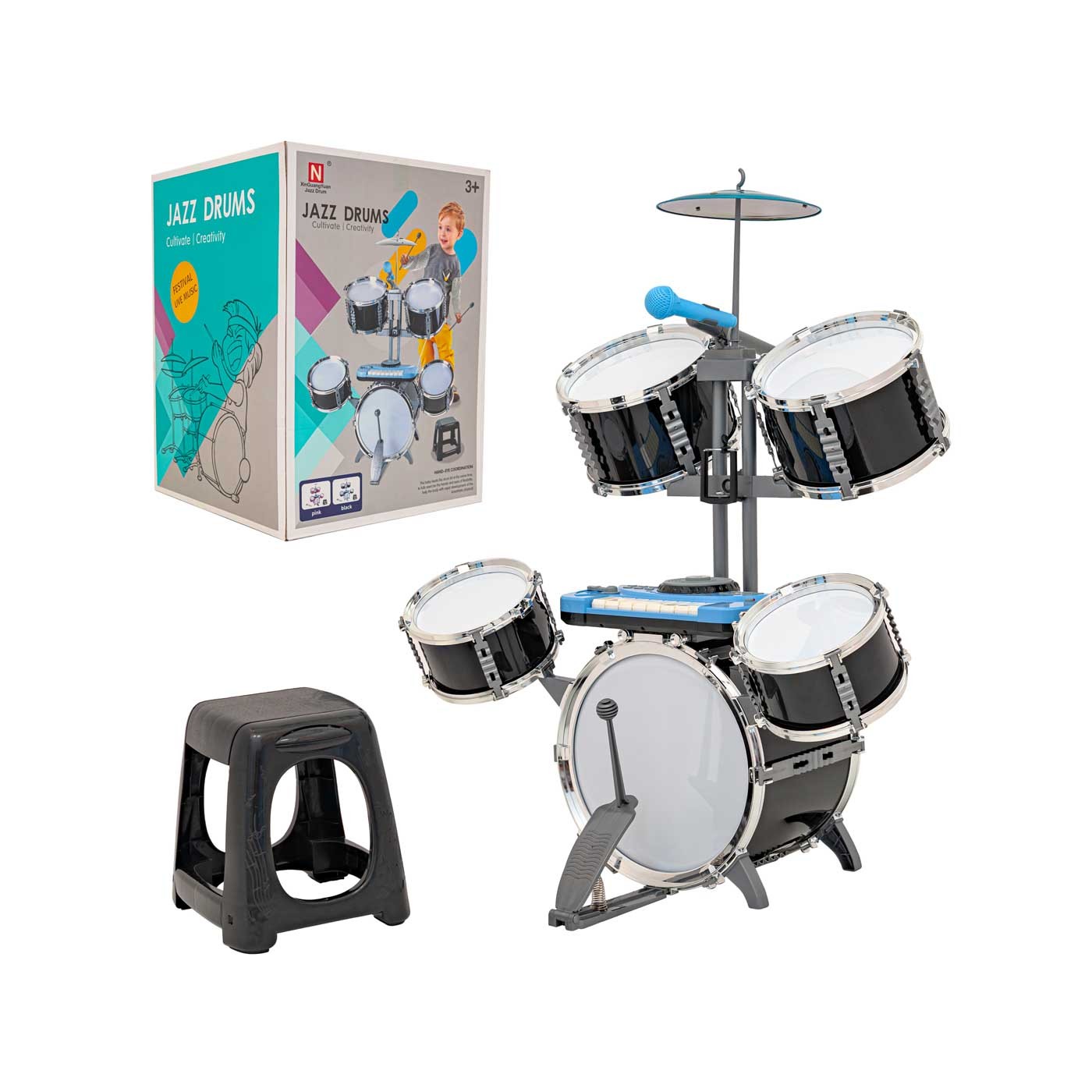 Obrovská súprava bicích s klávesnicou v čiernej farbe