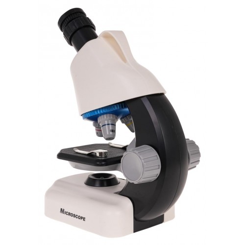 Biely mikroskop + skúmavky a príslušenstvo