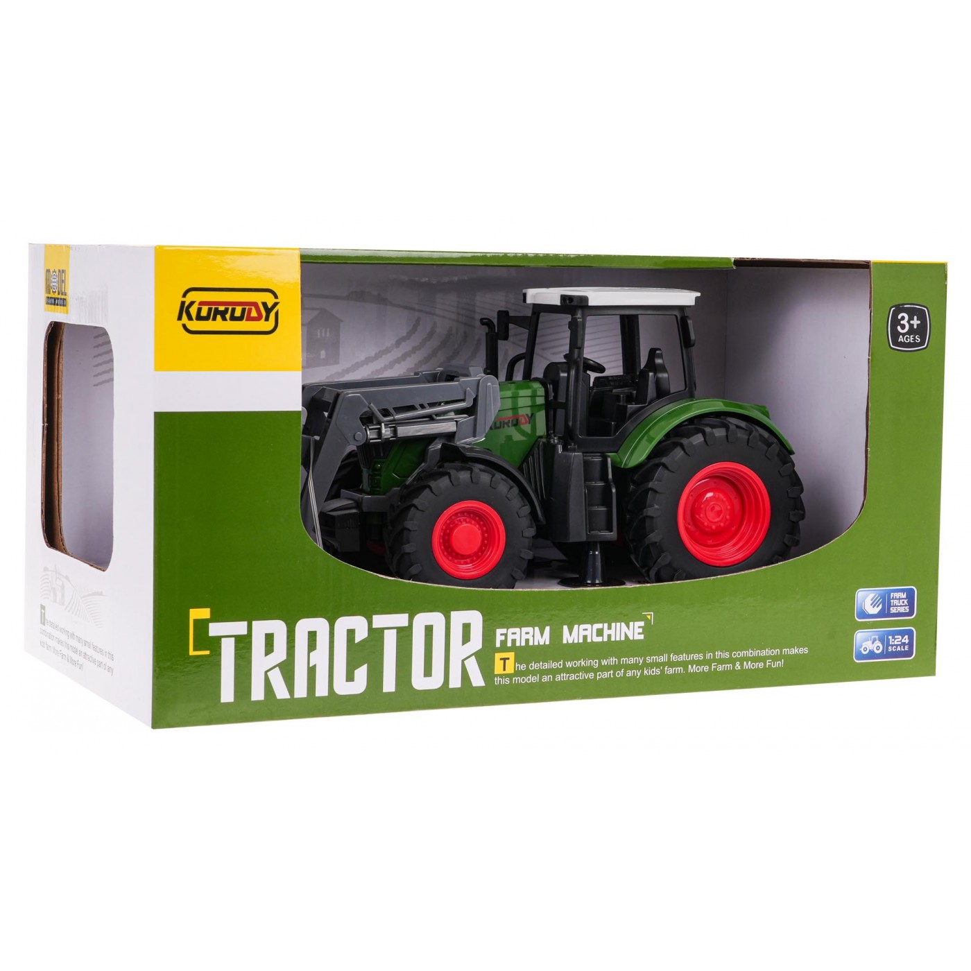 Zelený traktor s buldozérom