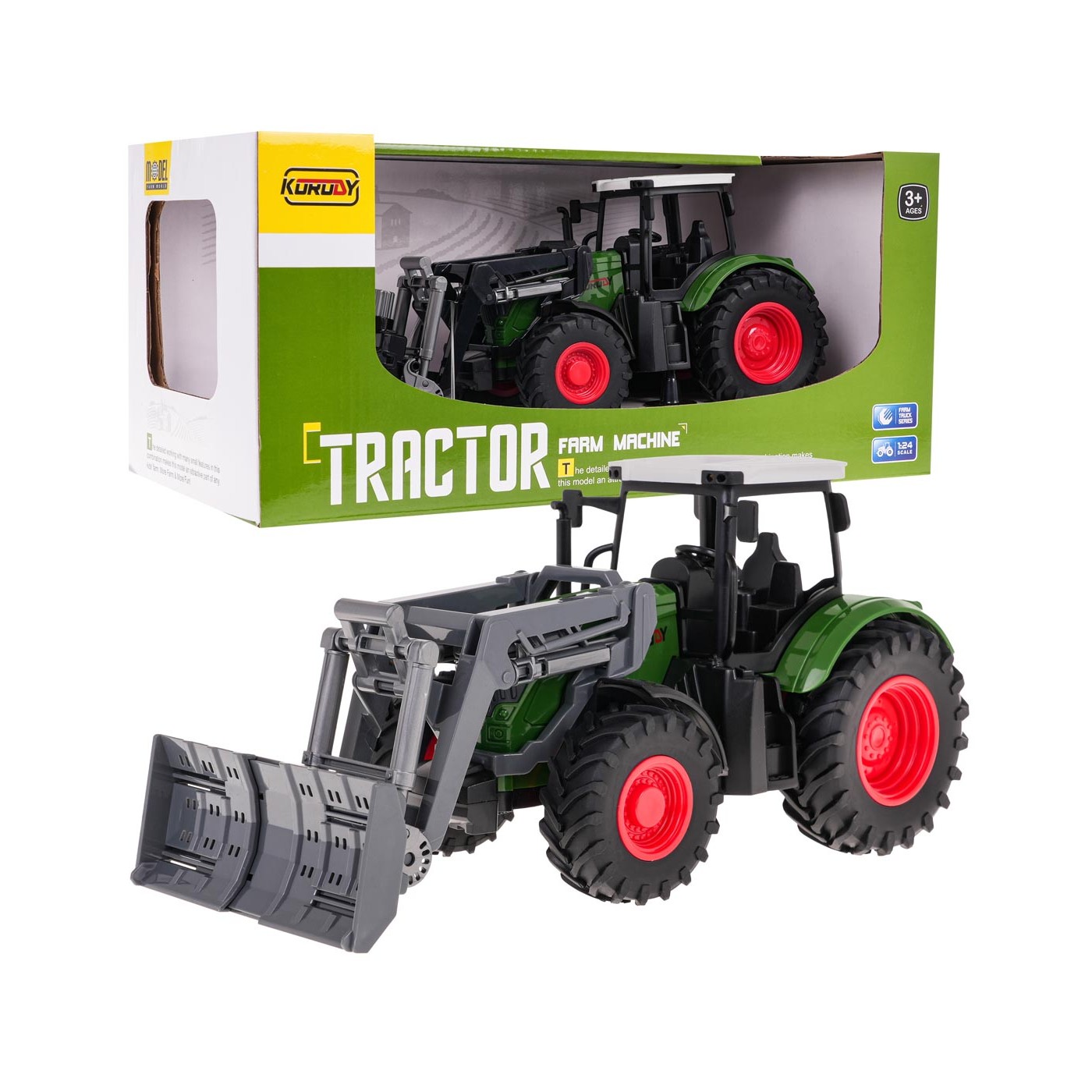Zelený traktor s buldozérom