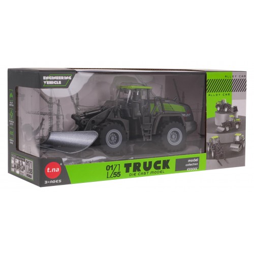 Kovový buldozér čiernej a zelenej farby