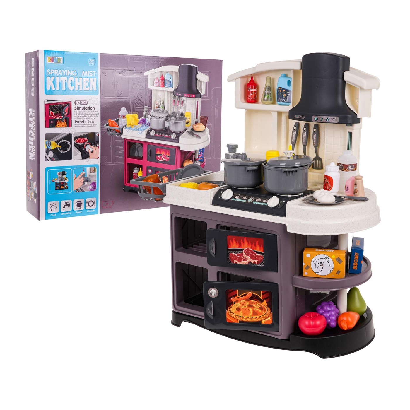 Kuchynský kút s funkciou zvuku a vody 52 kusov. Šedá