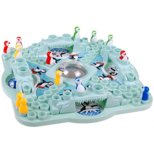 Hra stolová "Preteky tučniakov" číňanik pre deti 4+ a dospelých + Farebné tučniaky + Kocka v guli