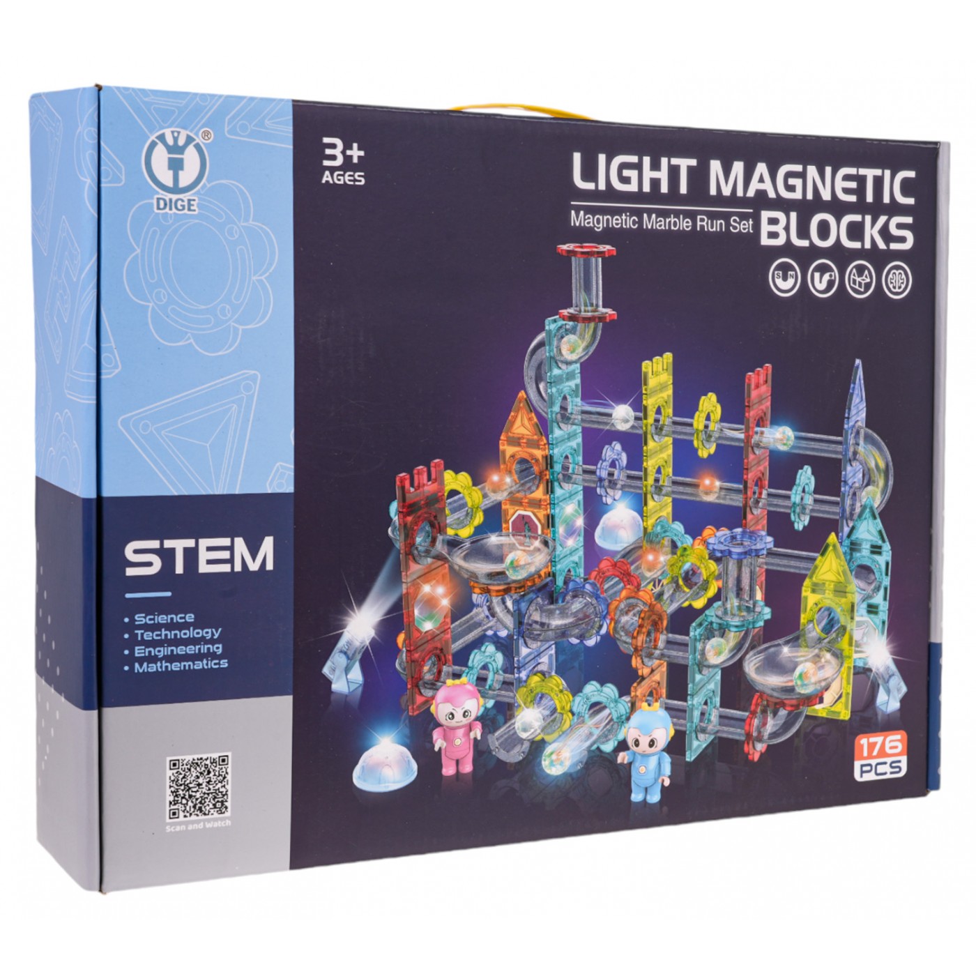 Súprava magnetických stavebných blokov svetelných guličiek 176 ks.
