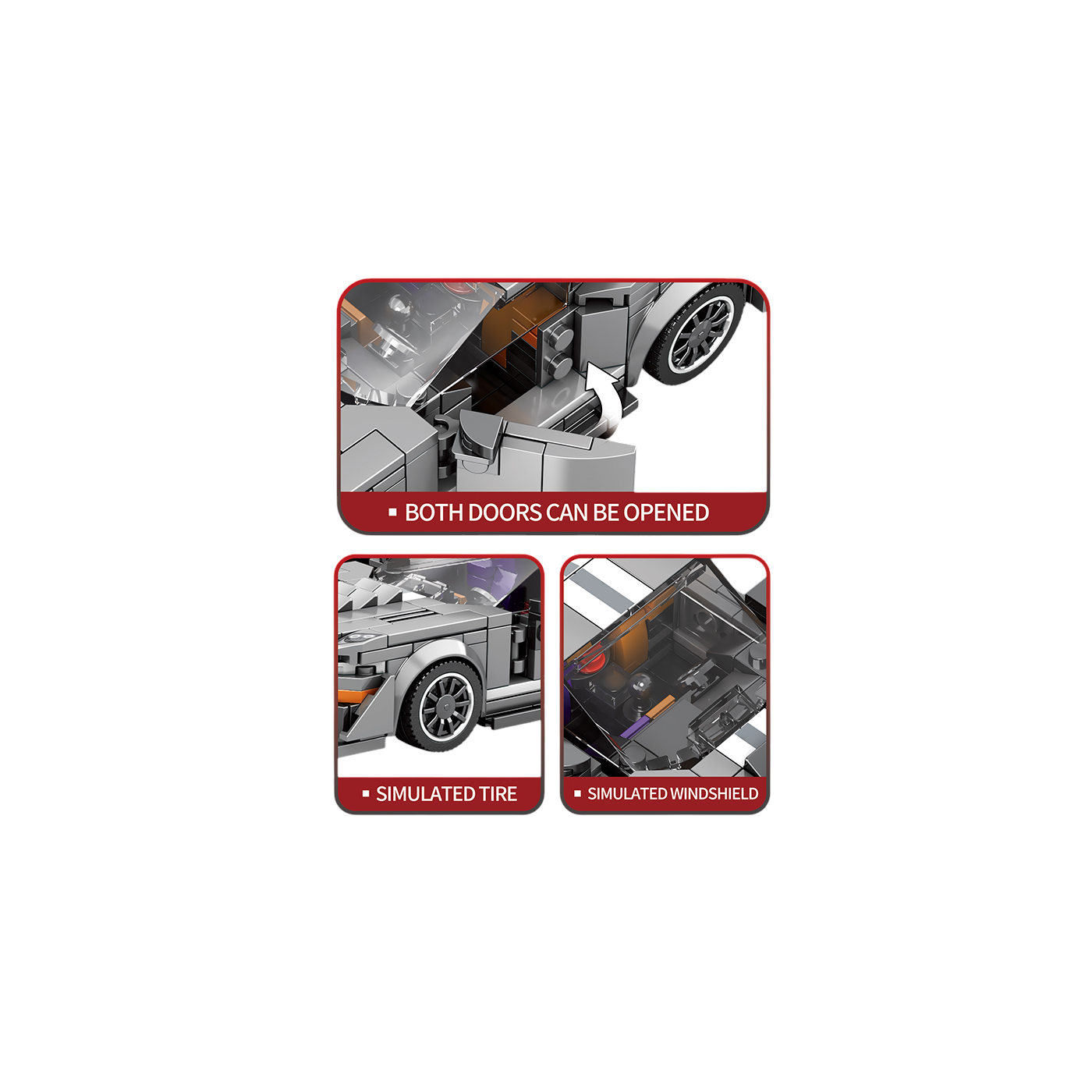 Sada blokov do športového auta v sivej farbe 476 ks.