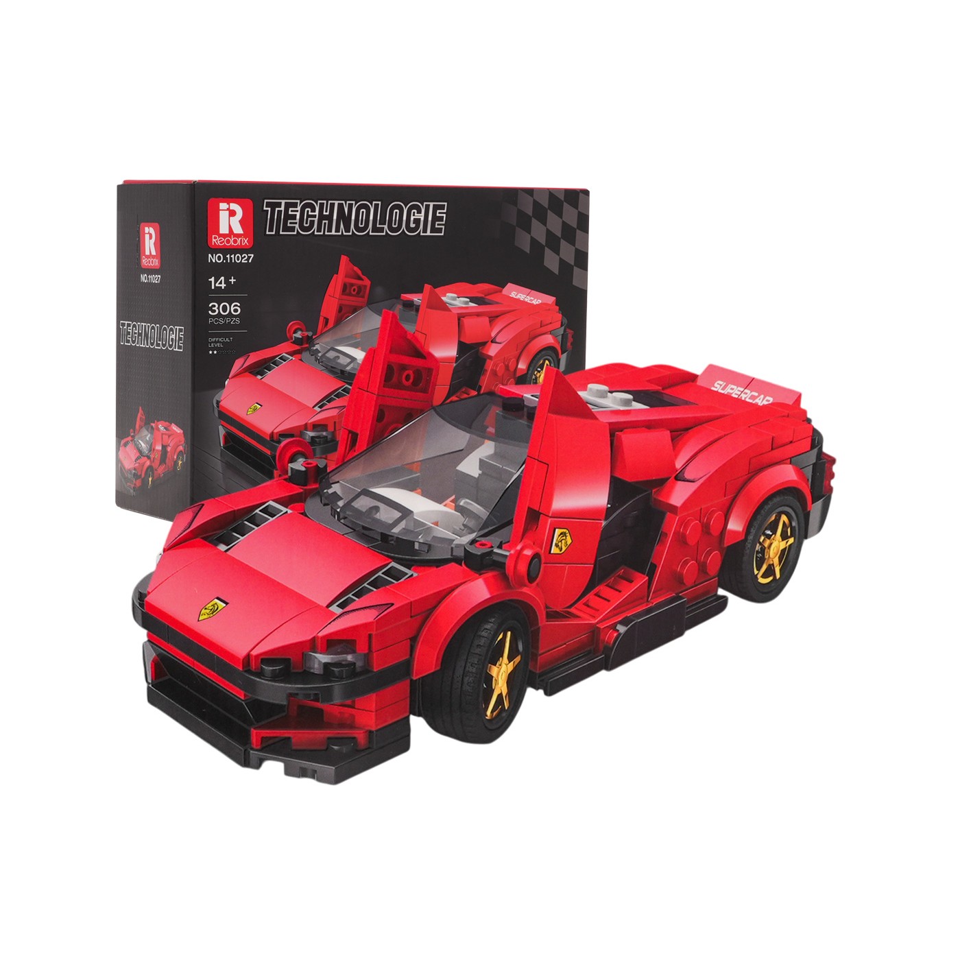 Sada stavebnice červeného športového auta 306 dielov.