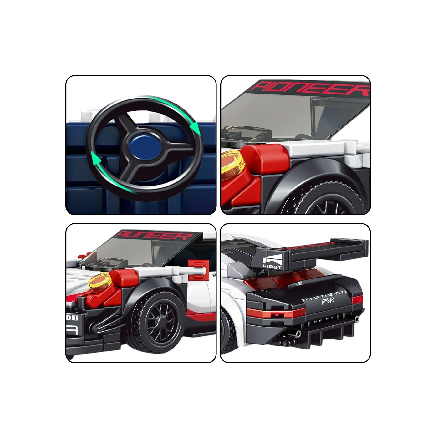 Sada športových automobilových blokov 349 kusov. Biela