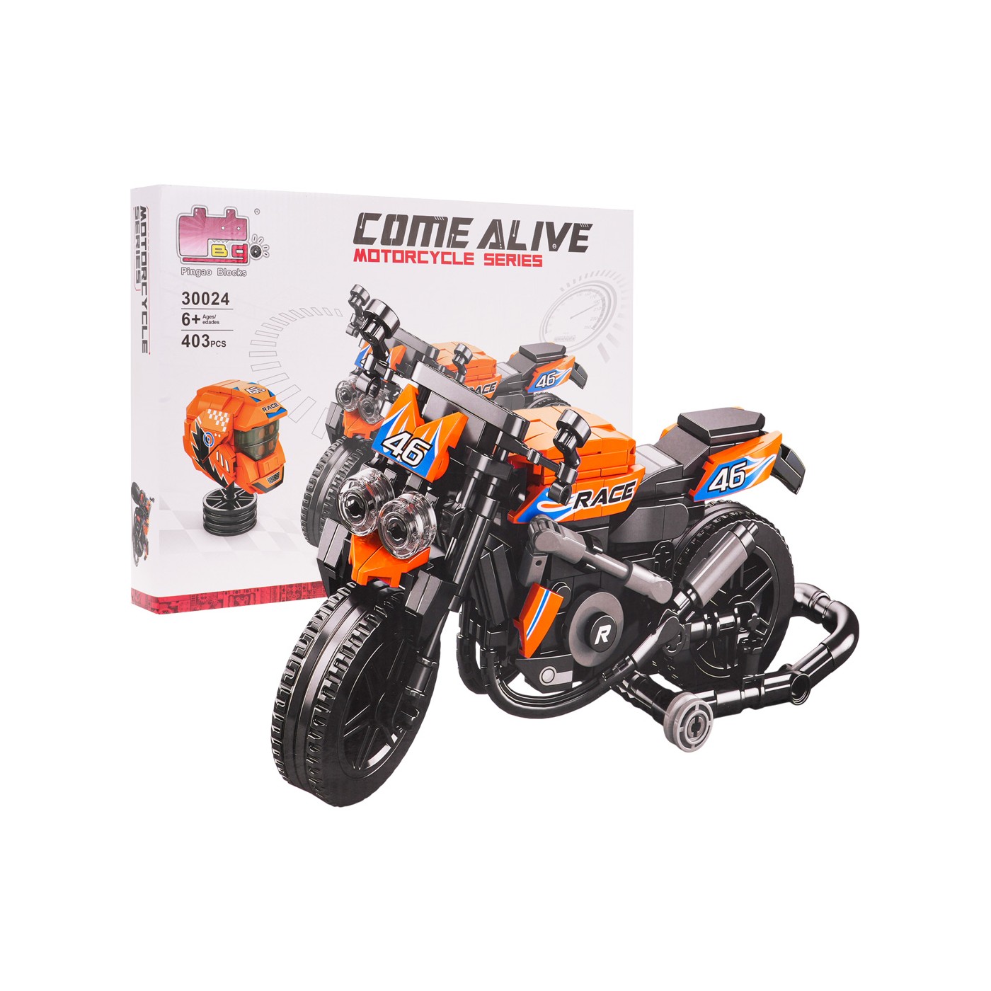 Oranžová súprava stavebných blokov na motorku 403 ks.