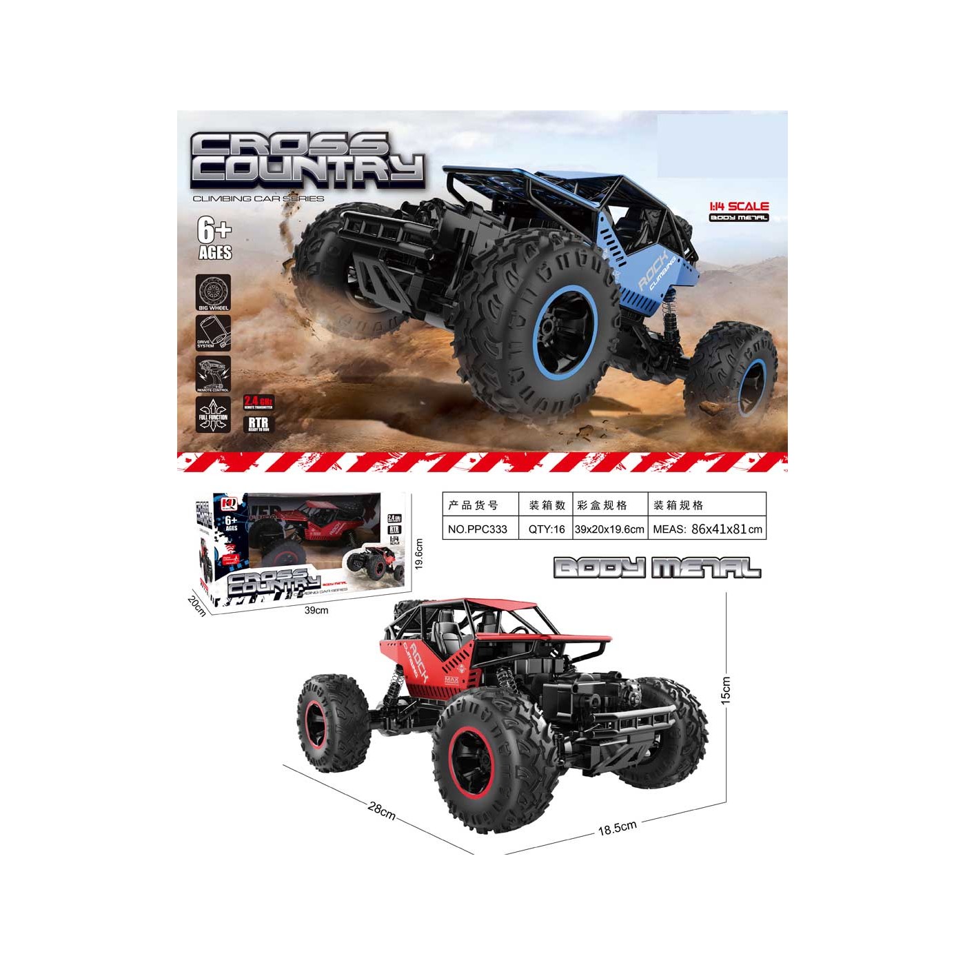 Pásový CROSS COUNTRY 1:14 R/C Modrý