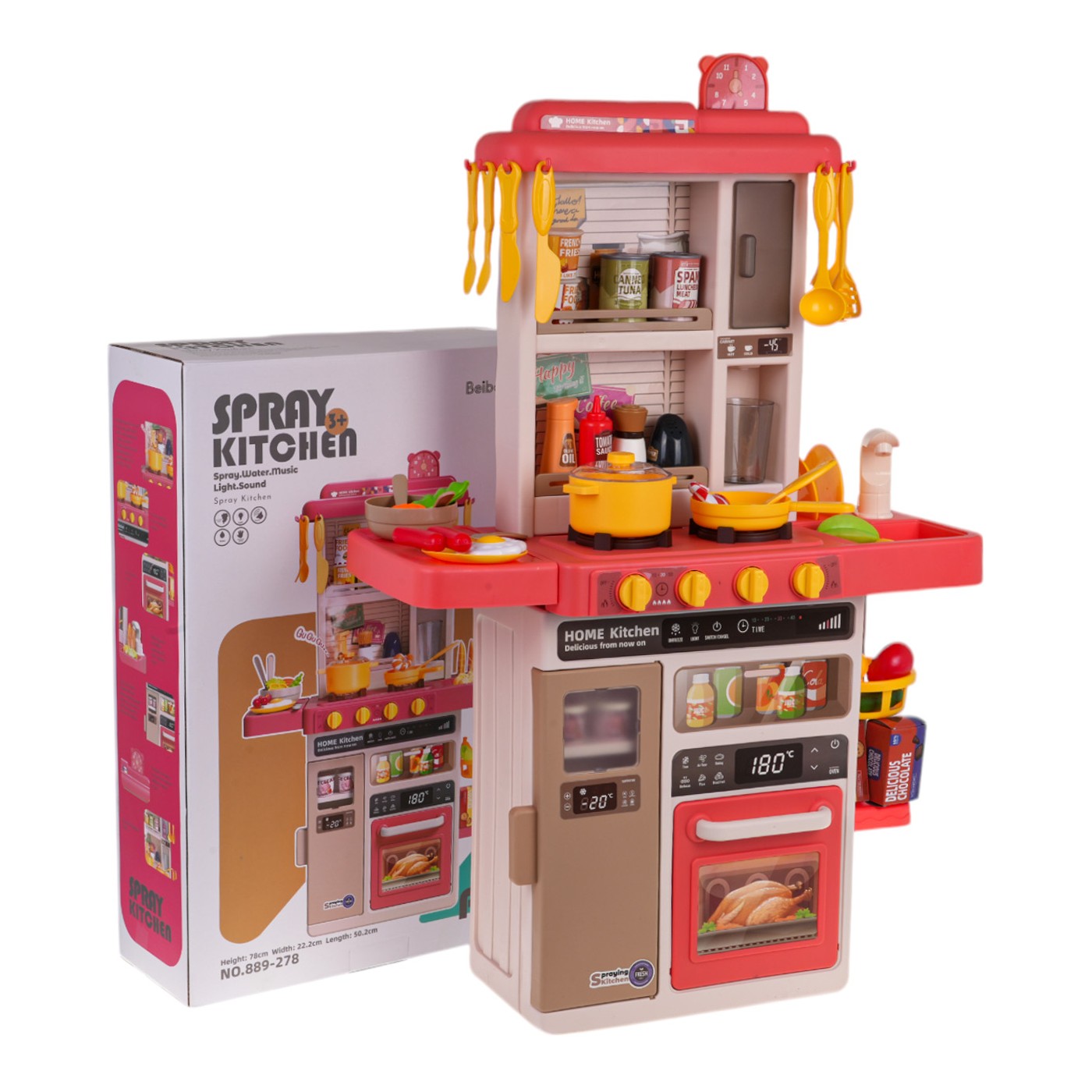 Kuchynský kút s funkciou svetla, zvuku a vody 50 kusov. Ružová