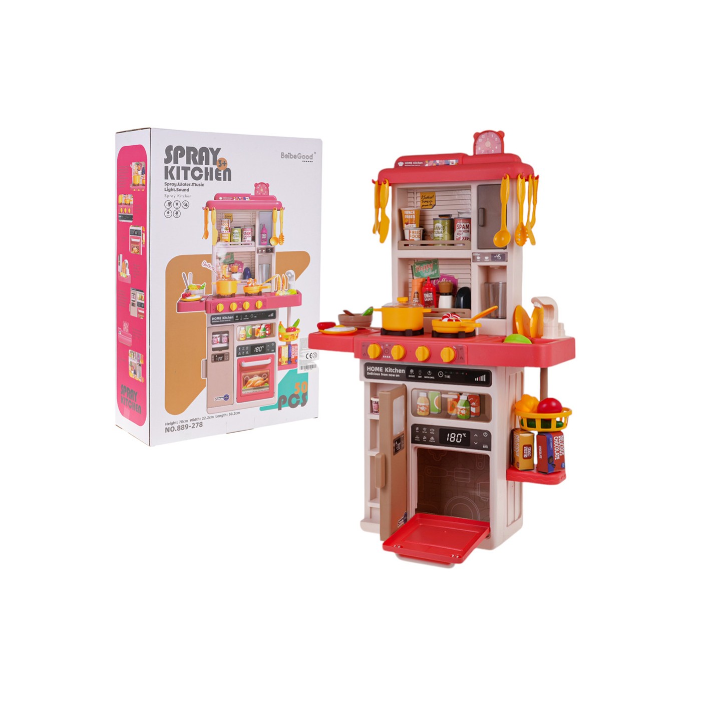 Kuchynský kút s funkciou svetla, zvuku a vody 50 kusov. Ružová