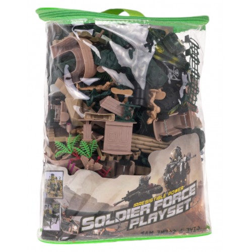 Sada vojakov a vojenských vozidiel