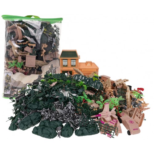 Sada vojakov a vojenských vozidiel