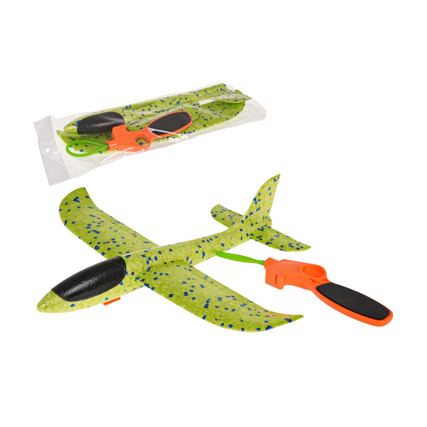 Polystyrénové lietadlo so zeleným manuálnym odpaľovacím zariadením