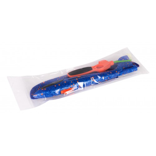 Polystyrénové lietadlo s modrým manuálnym odpaľovacím zariadením