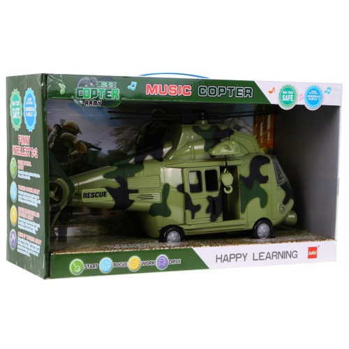 Vojenský Vrtuľník pre deti 3+ svetlozelený + Interaktívne Zvuky Svetlá + Pohyblivé časti