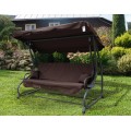Rodinná Hojdačka záhradná s Strechou čokoládovej farby + Textilínia 2x1 + Nastaviteľné sedadlo + Matrac + 2 Držiaky na nápoje