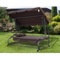 Rodinná Hojdačka záhradná s Strechou čokoládovej farby + Textilínia 2x1 + Nastaviteľné sedadlo + Matrac + 2 Držiaky na nápoje