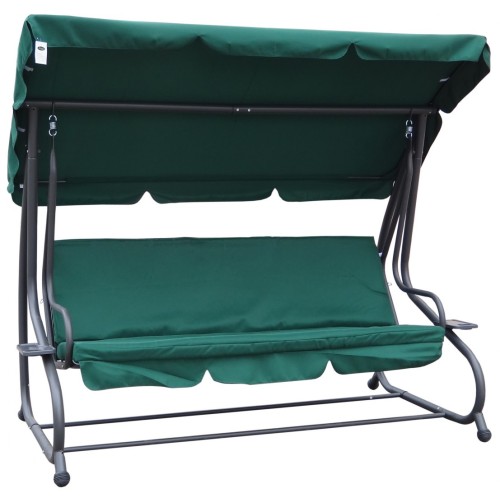 Rodinná Hojdačka záhradná s Strechou Zelená + Textilínia 2x1 + Nastaviteľné sedadlo + Matrac + 2 Držiaky na nápoje