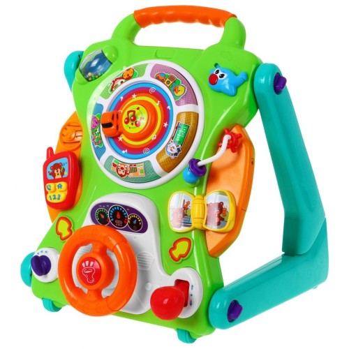 Interaktívne Vozítko 4v1 pre deti 9-18m+ Tlačný vozíček + Stolík + Senzorická tabuľa + Písacia tabuľka