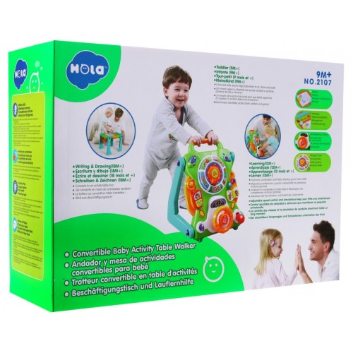 Interaktívne Vozítko 4v1 pre deti 9-18m+ Tlačný vozíček + Stolík + Senzorická tabuľa + Písacia tabuľka