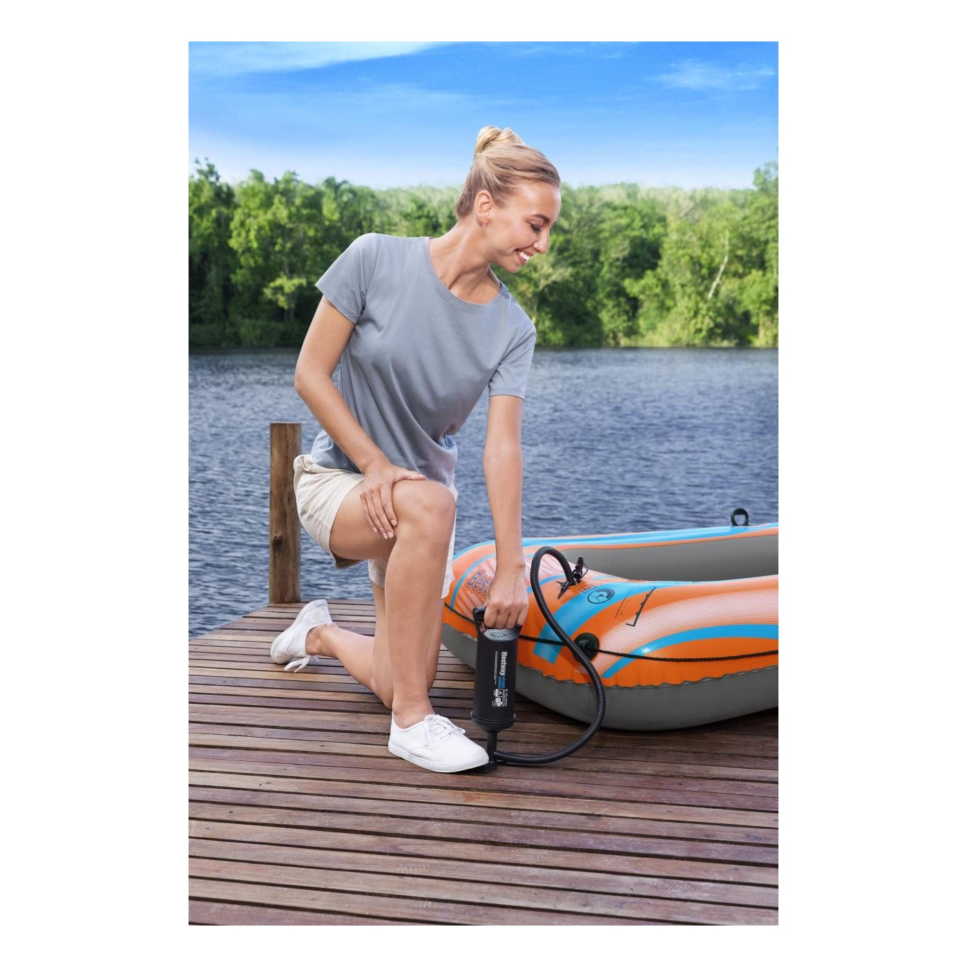 Ručná piestová pumpa BESTWAY 0,85l/cyklus + 3 koncovky + flexibilná hadica