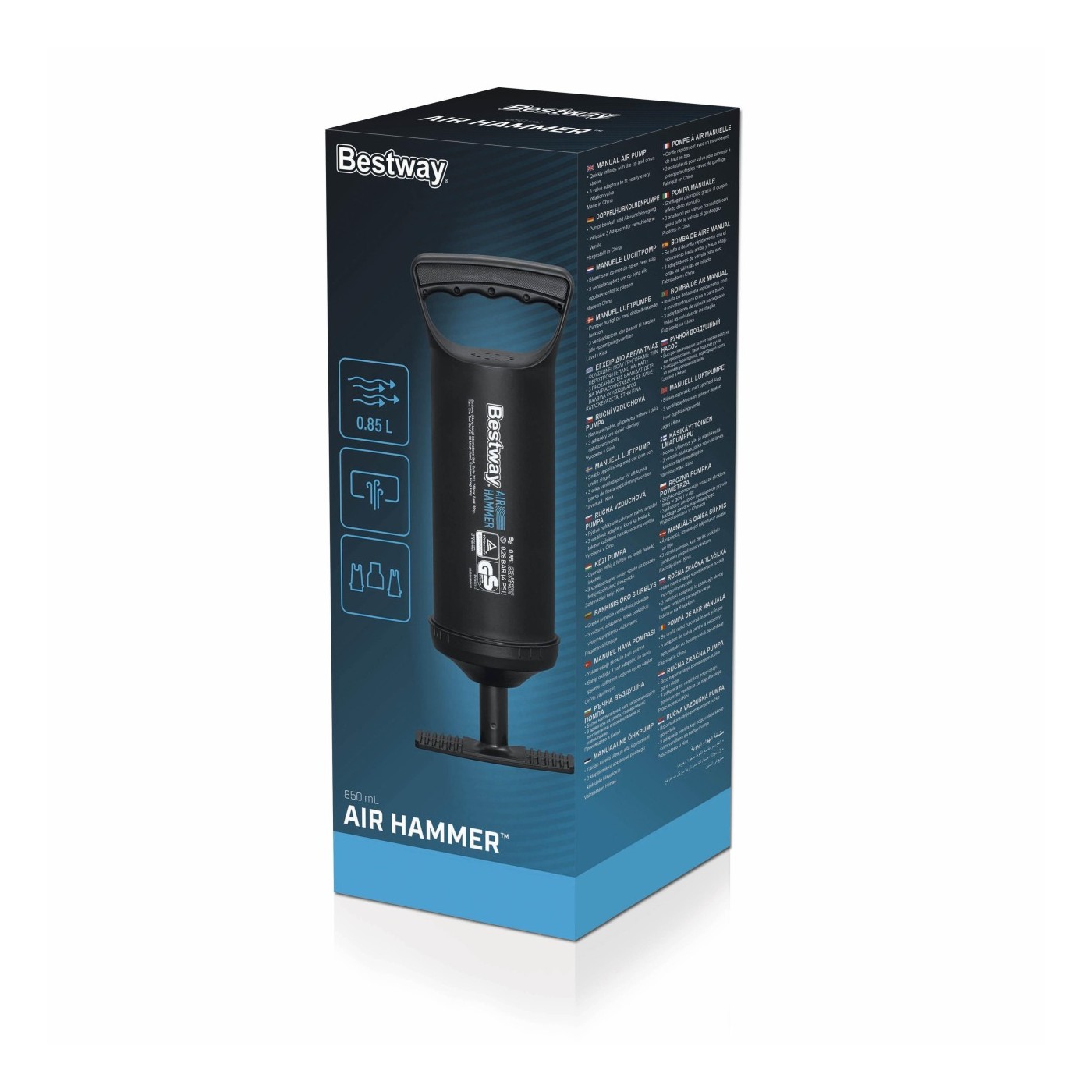 Ručná piestová pumpa BESTWAY 0,85l/cyklus + 3 koncovky + flexibilná hadica