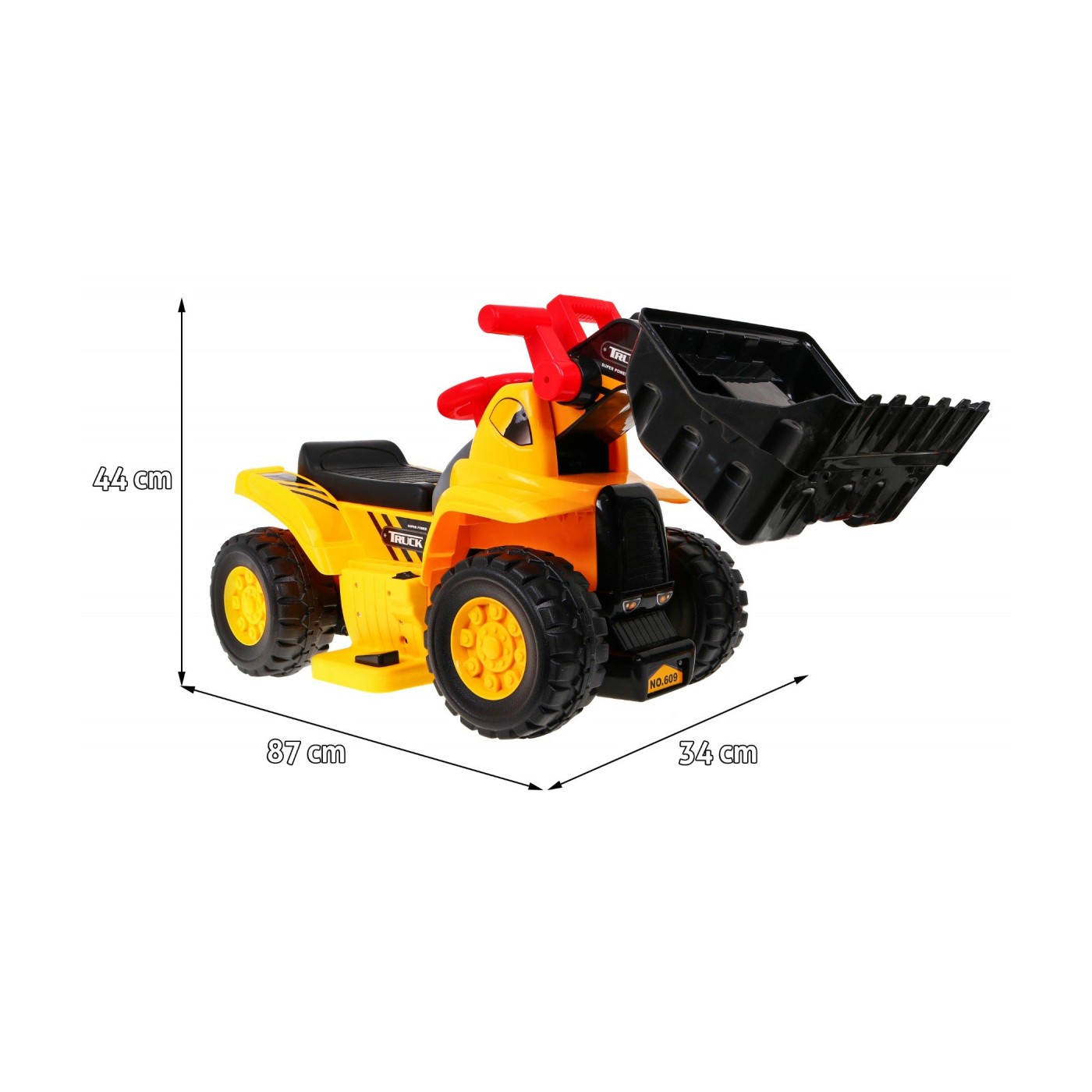 Buldozér na batérie pre deti Odrážadlo + Prilba + Pohyblivá lopata + Zvuky