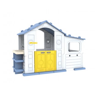 Veľký dom s vestibulom, basketbalom a umývadlom s modrou strechou