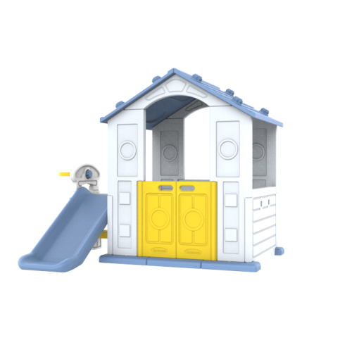 Záhradný domček 3v1 pre deti Modrá strecha + šmykľavka + basketbal