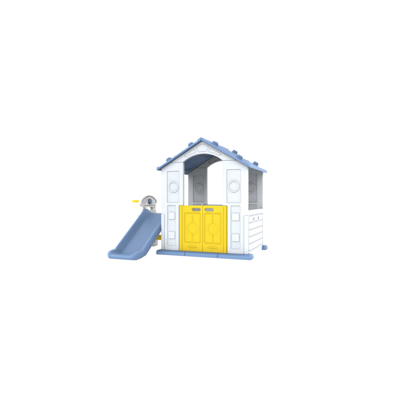 Záhradný domček 3v1 pre deti Modrá strecha + šmykľavka + basketbal
