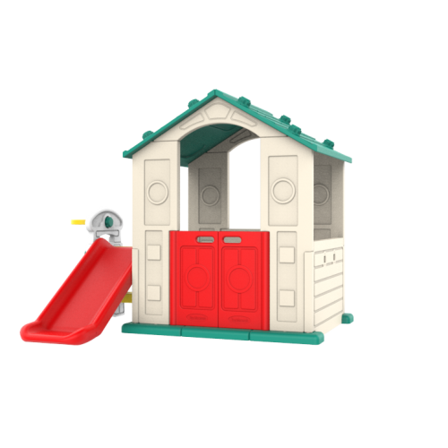 Záhradný domček 3v1 pre deti Zelená strecha + šmykľavka + basketbal