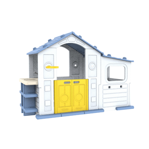 Veľký dom s vestibulom, basketbalom a umývadlom s modrou strechou