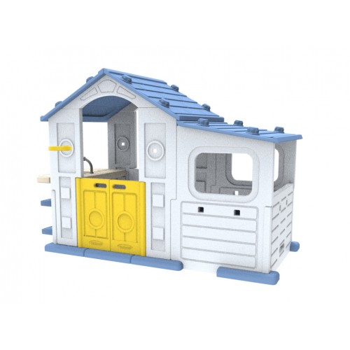 Veľký dom s vestibulom, basketbalom a umývadlom s modrou strechou