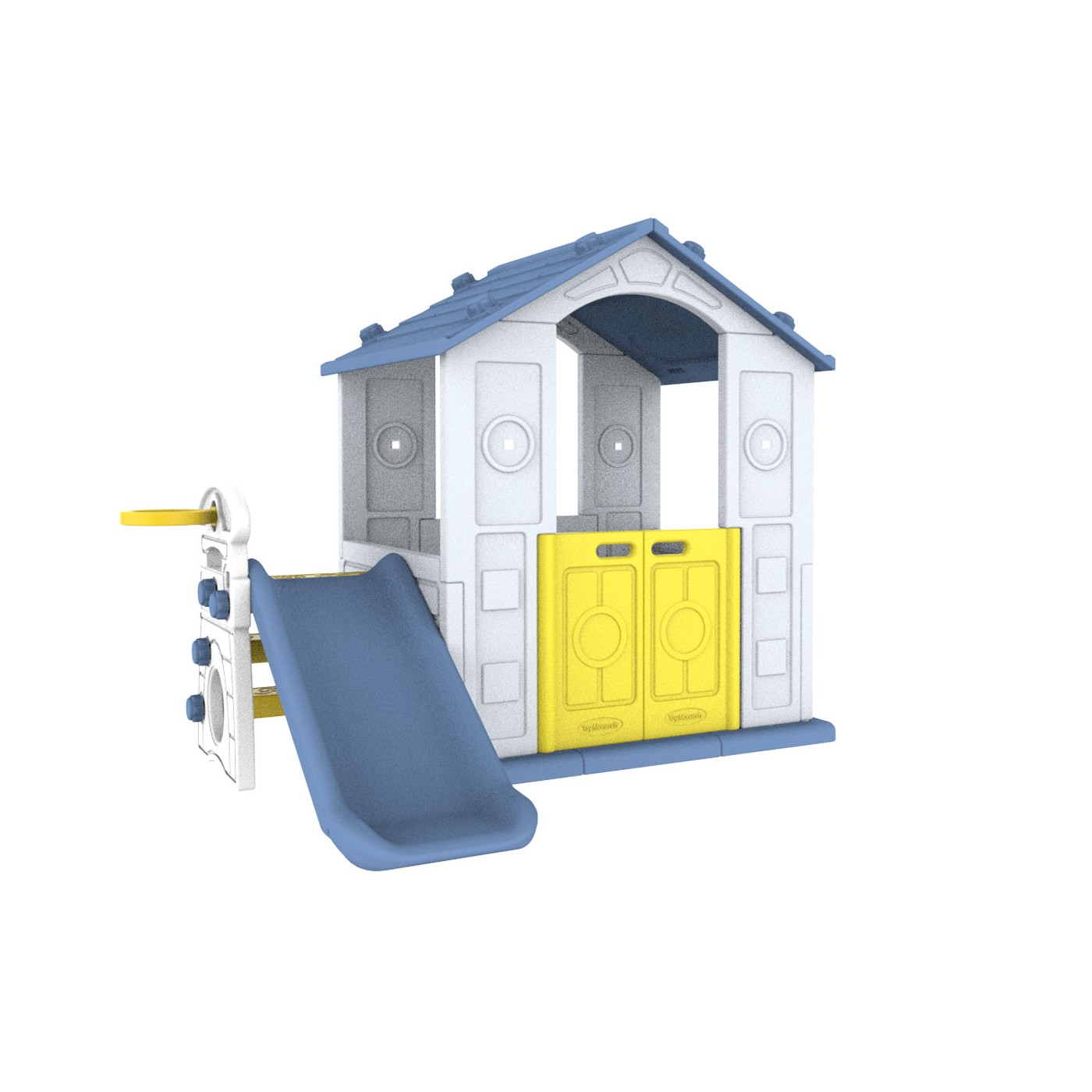 Záhradný domček 3v1 pre deti Modrá strecha + šmykľavka + basketbal
