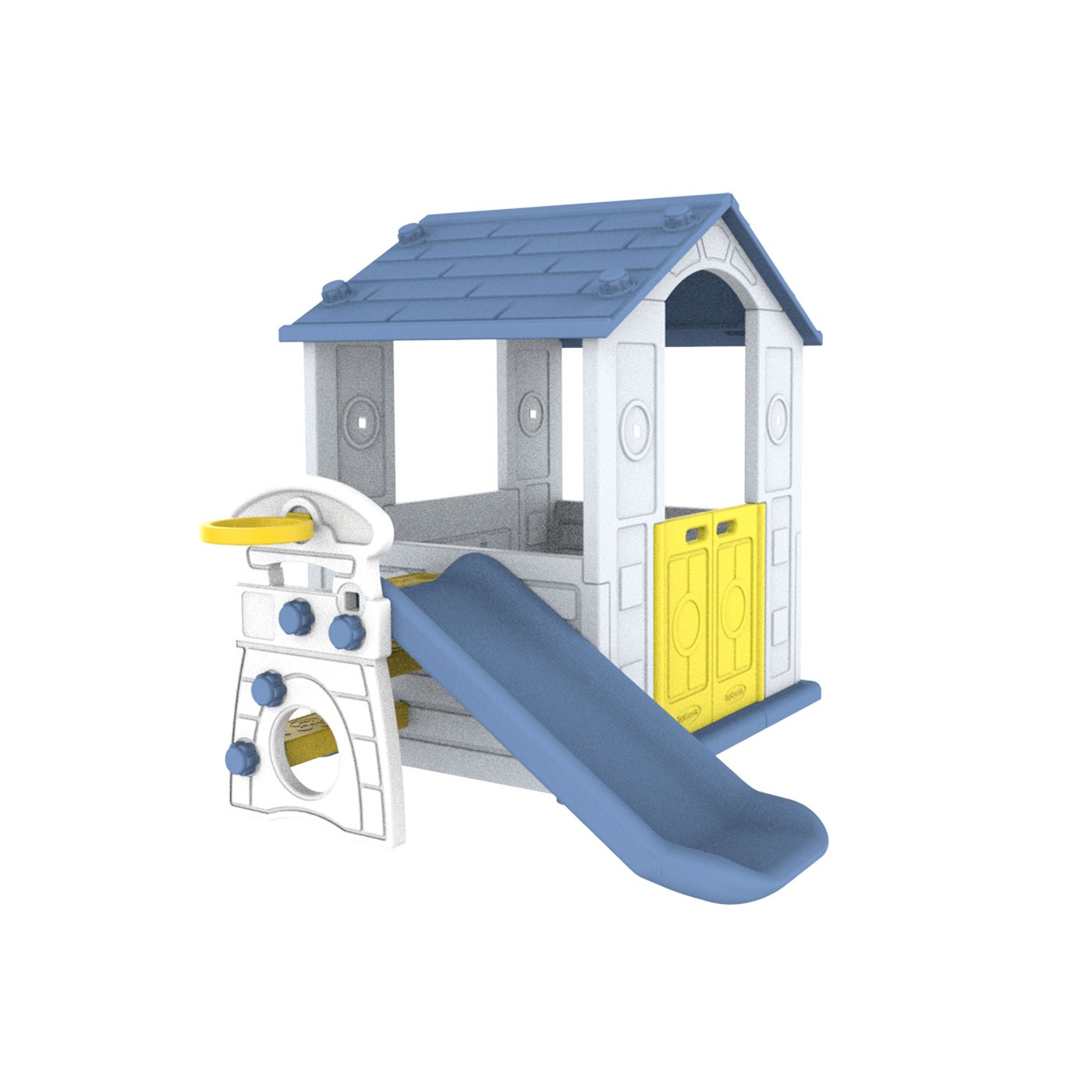 Záhradný domček 3v1 pre deti Modrá strecha + šmykľavka + basketbal
