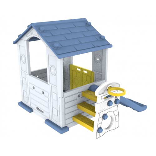 Záhradný domček 3v1 pre deti Modrá strecha + šmykľavka + basketbal
