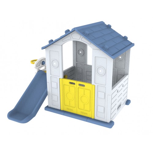 Záhradný domček 3v1 pre deti Modrá strecha + šmykľavka + basketbal