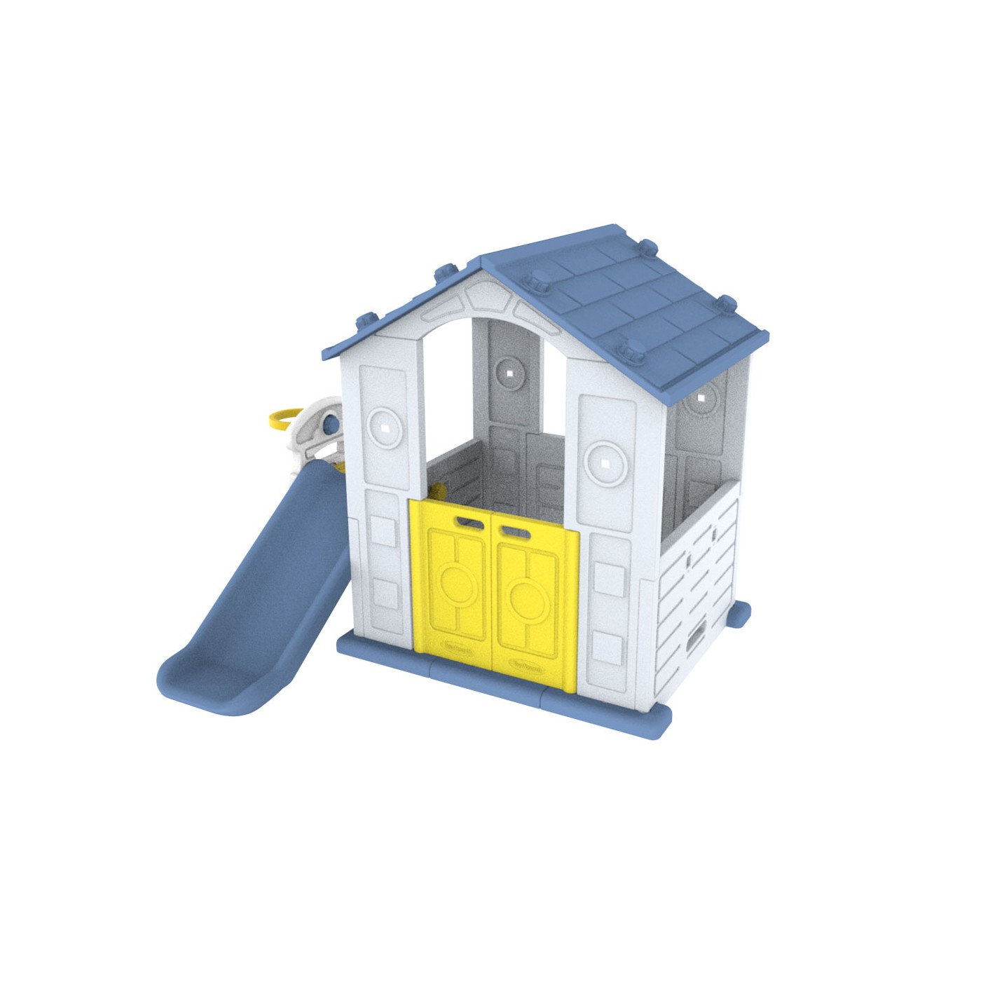Záhradný domček 3v1 pre deti Modrá strecha + šmykľavka + basketbal