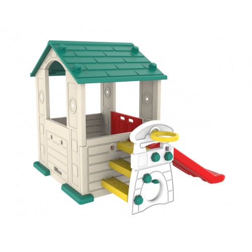 Záhradný domček 3v1 pre deti Zelená strecha + šmykľavka + basketbal