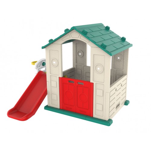 Záhradný domček 3v1 pre deti Zelená strecha + šmykľavka + basketbal