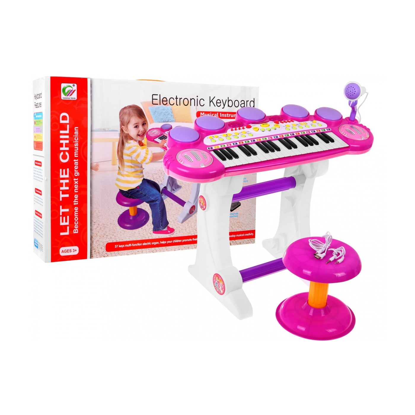 Klávesy Bubny MP3 USB 3 Oktávy Ružové