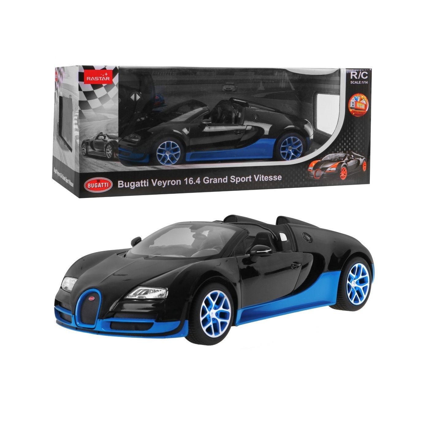Bugatti Veyron Grand Sport Vitesse čierny RASTAR model 1:14 Diaľkovo ovládané auto + Ovládač