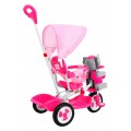3-kolesový detský bicykel Ružový slon + zvuky + strieška + zábrana + opierka na nohy + rukoväť + úložný priestor
