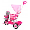 3-kolesový detský bicykel Ružový slon + zvuky + strieška + zábrana + opierka na nohy + rukoväť + úložný priestor