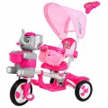 3-kolesový detský bicykel Ružový slon + zvuky + strieška + zábrana + opierka na nohy + rukoväť + úložný priestor