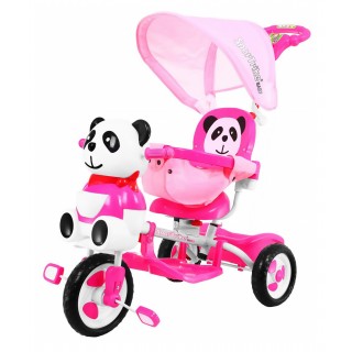 3-kolesový detský bicykel Panda Pink + zvuky + strieška + zábrana + opierka na nohy + rukoväť + úložný priestor