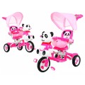 3-kolesový detský bicykel Panda Pink + zvuky + strieška + zábrana + opierka na nohy + rukoväť + úložný priestor